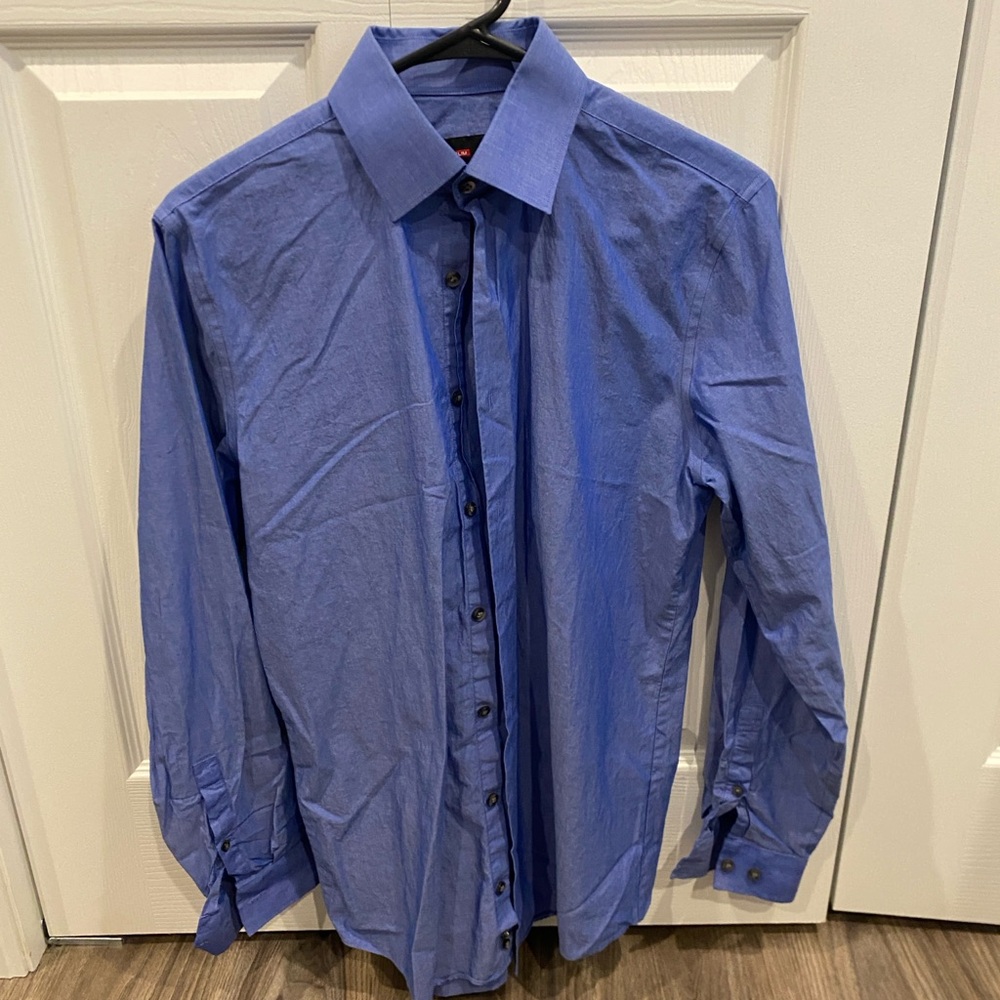 jf j.ferrar Blue Dress Shirt Slim Fit Long-Sleeve